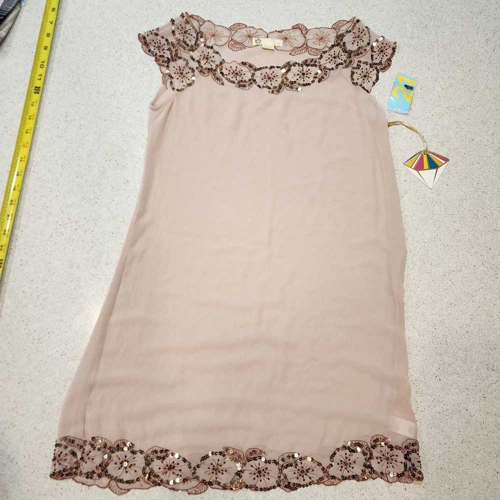 Forever 21 Sheer Womens Dress Small Sequins Romantic Whimsy Feminine Nude Gold